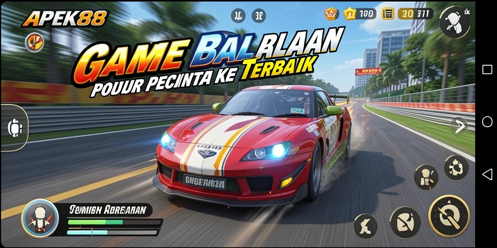 Tampilan gameplay seru APEK88 saat balapan melawan pemain lain.