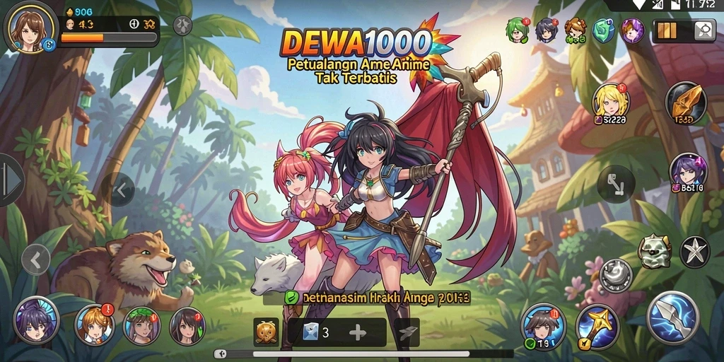 Tampilan gameplay DEWA1000 yang penuh warna dan dinamis.