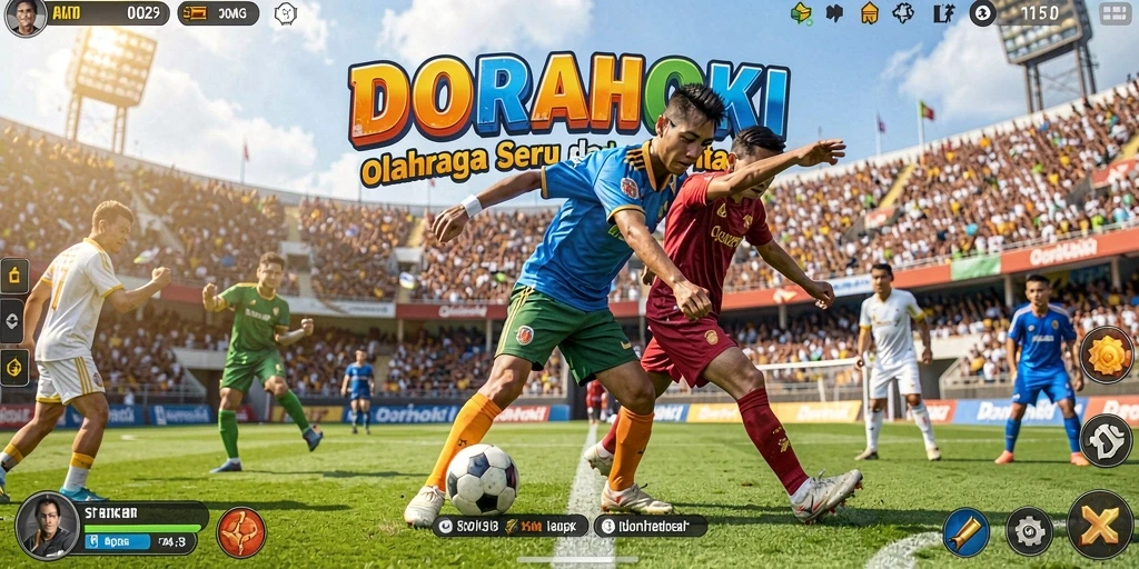 Tampilan gameplay DORAHOKI dengan aksi olahraga seru.
