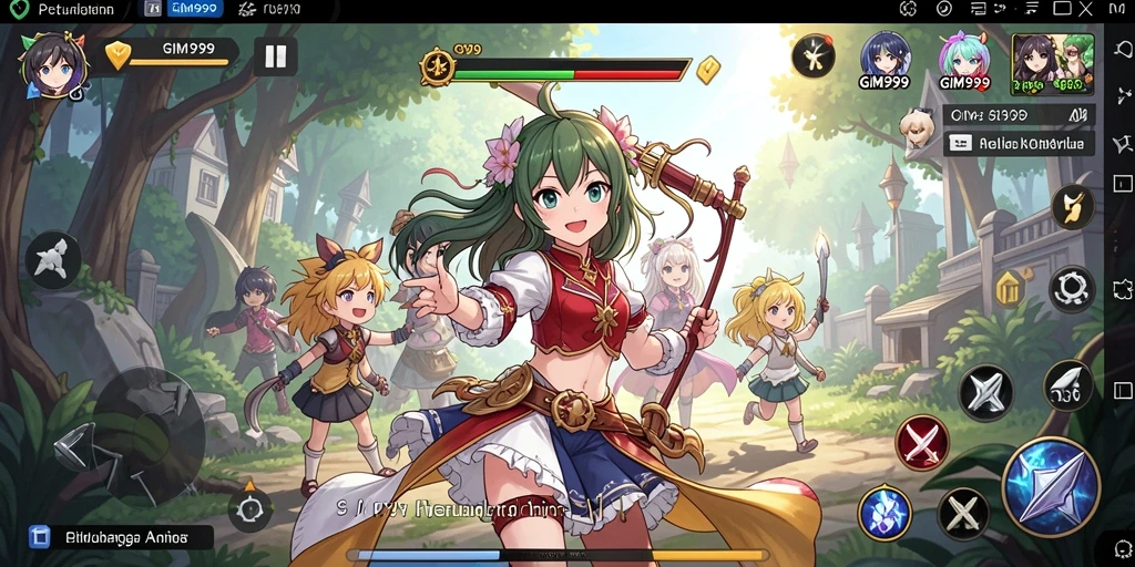 Tampilan gameplay GIM999 yang penuh aksi dan karakter Anime unik.