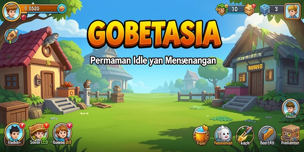Screenshot gameplay utama GOBETASIA menampilkan karakter yang sedang mengumpulkan sumber daya.