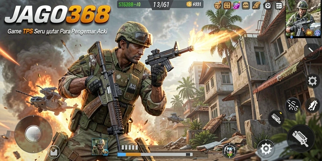 Tampilan gameplay seru di JAGO368 dengan aksi tembak-menembak.