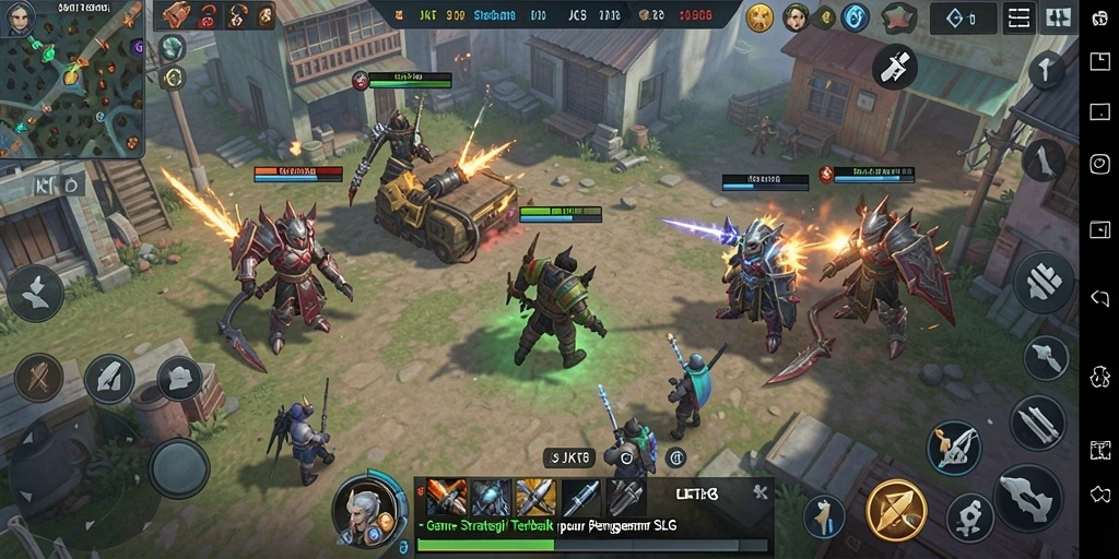 Screenshot gameplay JKT8 menampilkan pertempuran seru dan pembangunan kerajaan.