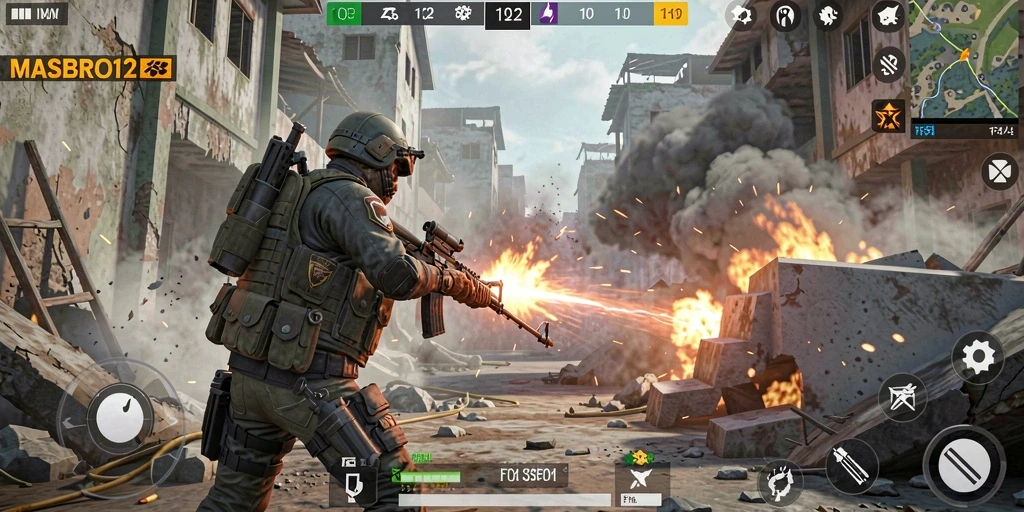 Tampilan menarik dari gameplay MASBRO12 yang penuh aksi FPS.