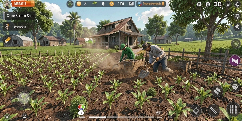 Screenshot menunjukkan ladang pertanian yang berwarna-warni di MEGA111.