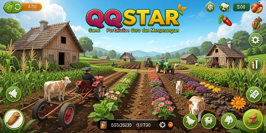 Screenshot gameplay QQSTAR yang menampilkan proses bertani yang seru.