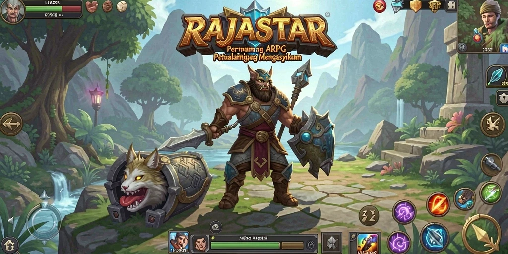 Screenshot gameplay RAJASTAR yang menampilkan pertempuran seru dan grafis menawan.