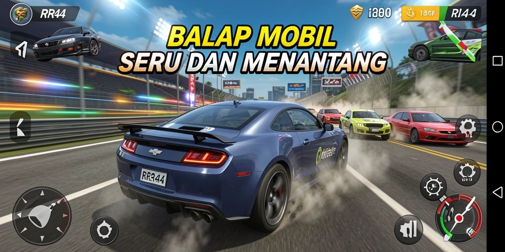 Tampilan gameplay balapan mobil yang seru dan cepat.
