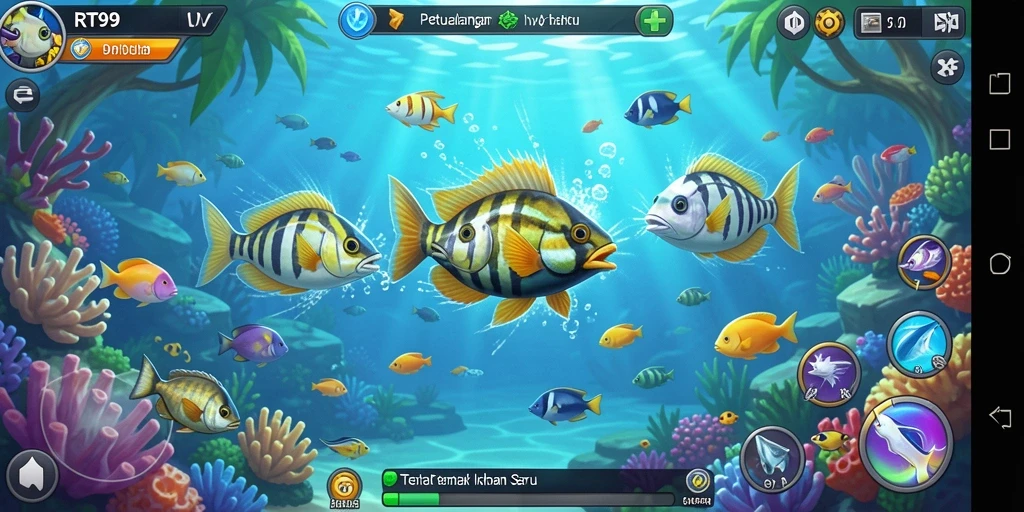 Tampilan screenshot RT99 yang menampilkan aksinya menangkap ikan.