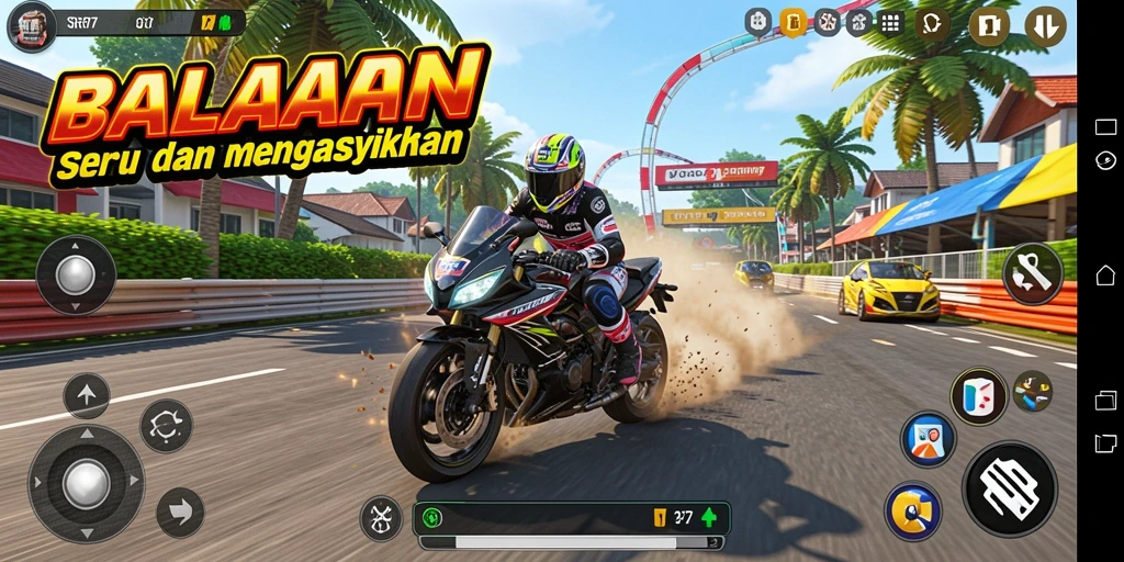 Tampilan gameplay balap motor yang mendebarkan di SR877.