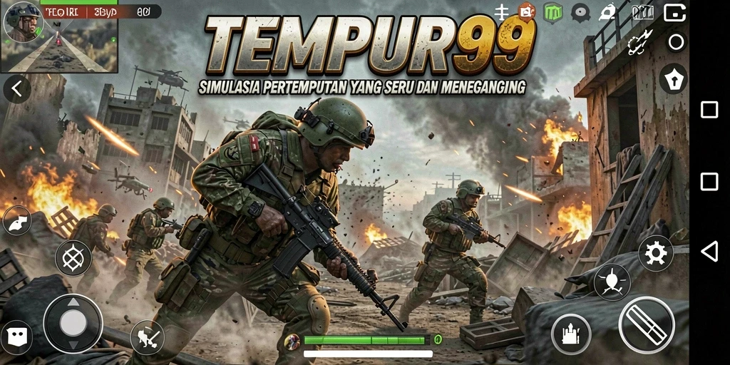 Screenshot gameplay TEMPUR99 menampilkan aksi pertempuran mendebarkan.