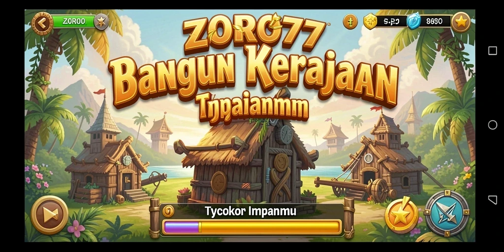Tampilan gameplay seru ZORO77 dalam membangun kerajaan Tycoon.